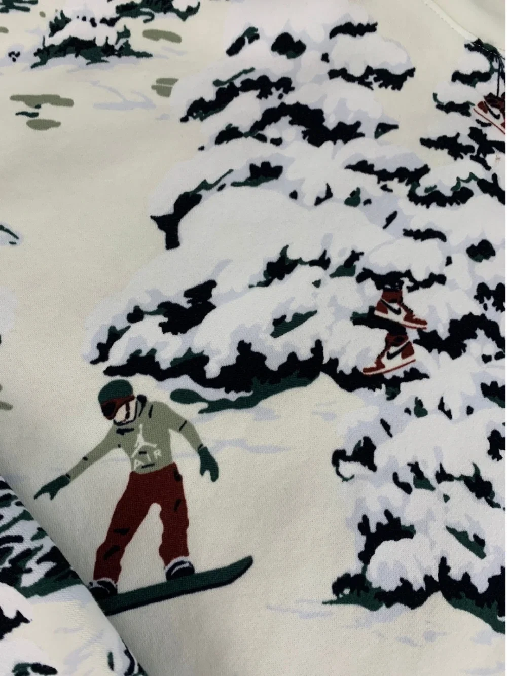 Jordan Brooklyn Fleece Holiday Hooded Sweater Men L Snow Skiing Scene Winter